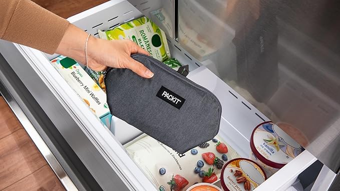 Packit Freezable Snack Bag, Gray Fog, Built With Ecofreeze Technology, Foldable, Reusable, Zip Closure, Designed For Keeping Sna