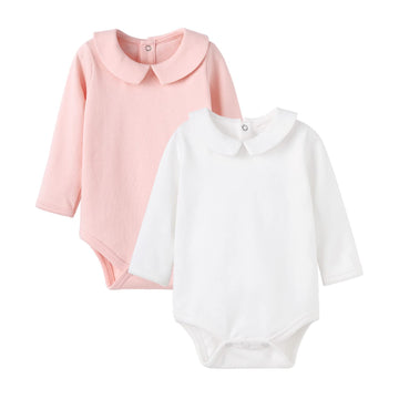 Pureborn 2-Pack Baby Girls Bodysuit Long Sleeve Peter-Pan Collar Romper Soft Cotton One-Piece 3-6 Months