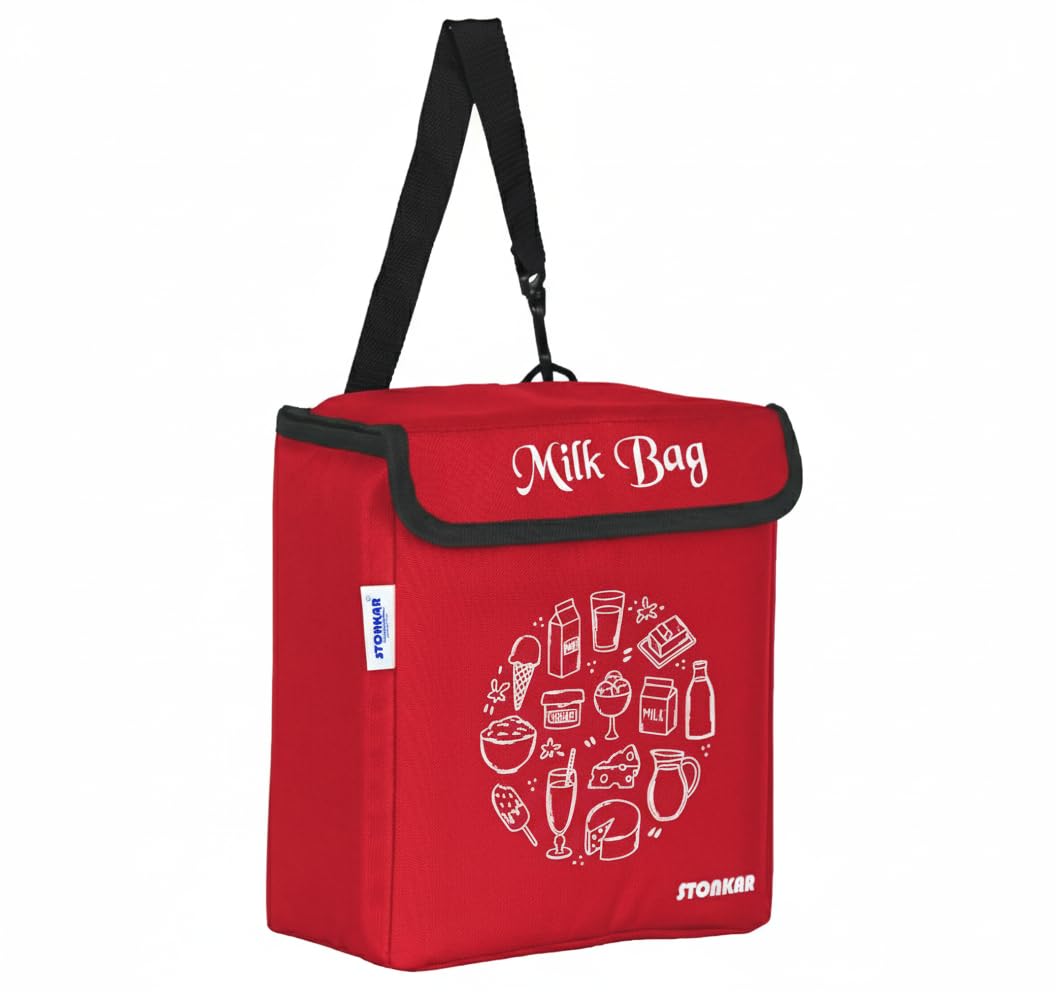 Stonkar Milk Bag For Door | Insulated And Thermal Bag | Cold Storage For Milk, Groceries And Perishables Items | 10 Inches (Red)