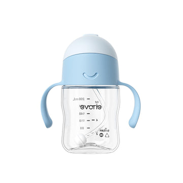 Evorie Tritan Baby Sippy Cup Weighted Gravity Straw Toddler Beginner Training Bottle, 7 Oz Leakproof Award Winning Infant Water
