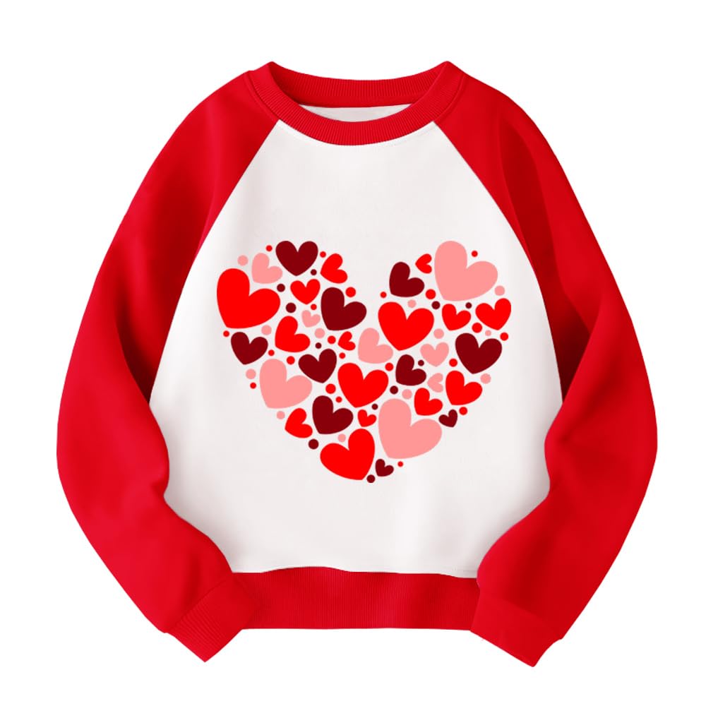 Xfsjgna Valentines Day Sweatshirts Kids 7T Boys Girls Valentine'S Love Heart Graphic Raglan Shirt Toddler Long Sleeve Tops Red