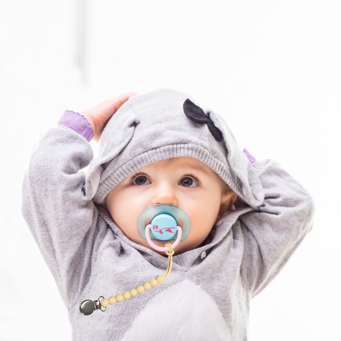 Pacifier Clip For Boys Girls - Moribox 4 Pack Paci Clip Soothie Baby Binky Holder For Shower Gift Birthday (Beige+White+Dgrey+Lg