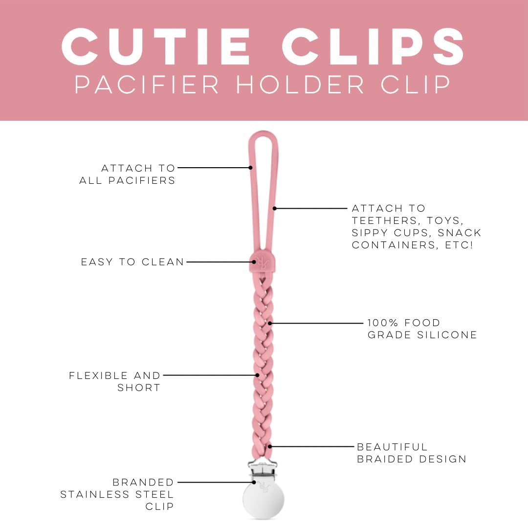 Ryan & Rose Cutie Clip Braiden Pacifier Clip - Braided Silicone (Rose)