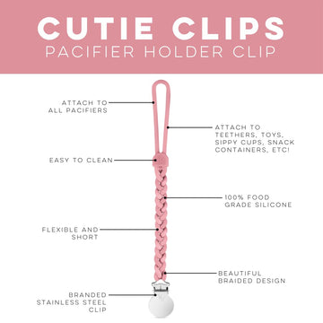 Ryan & Rose Cutie Clip Braiden Pacifier Clip - Braided Silicone (Rose)