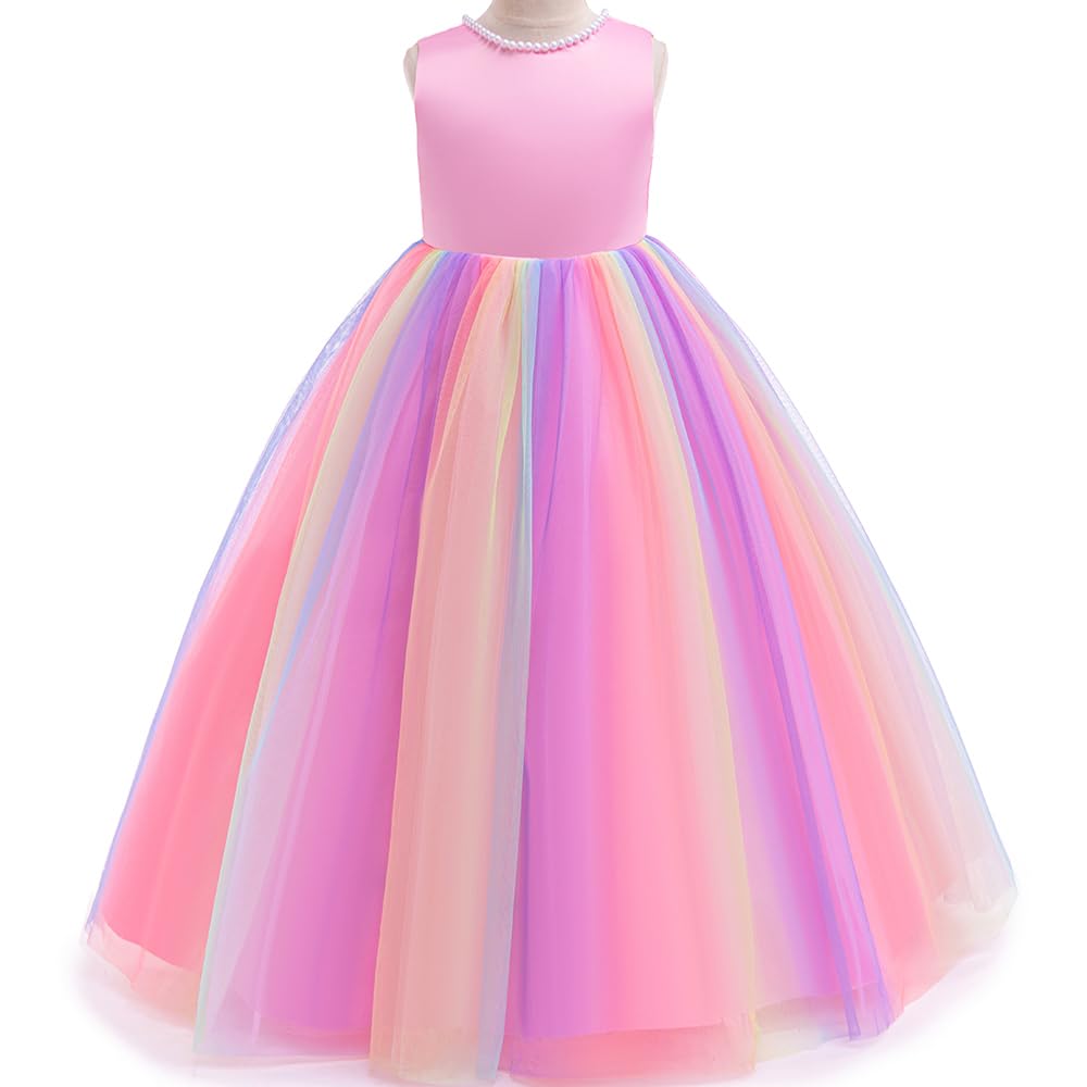 Jup'Elle Baby Girls Dresses With Pearls & Rainbow Color Tulle - Party Wedding Pageant Eastern Flower Girl 1 Year Birthday Dress