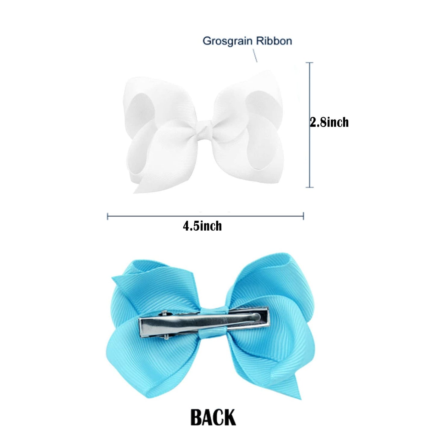 6 Pcs 4.5' Grosgrain Ribbon Alligator Clips - Hair Bows For Toddler Girls And Kids (White)