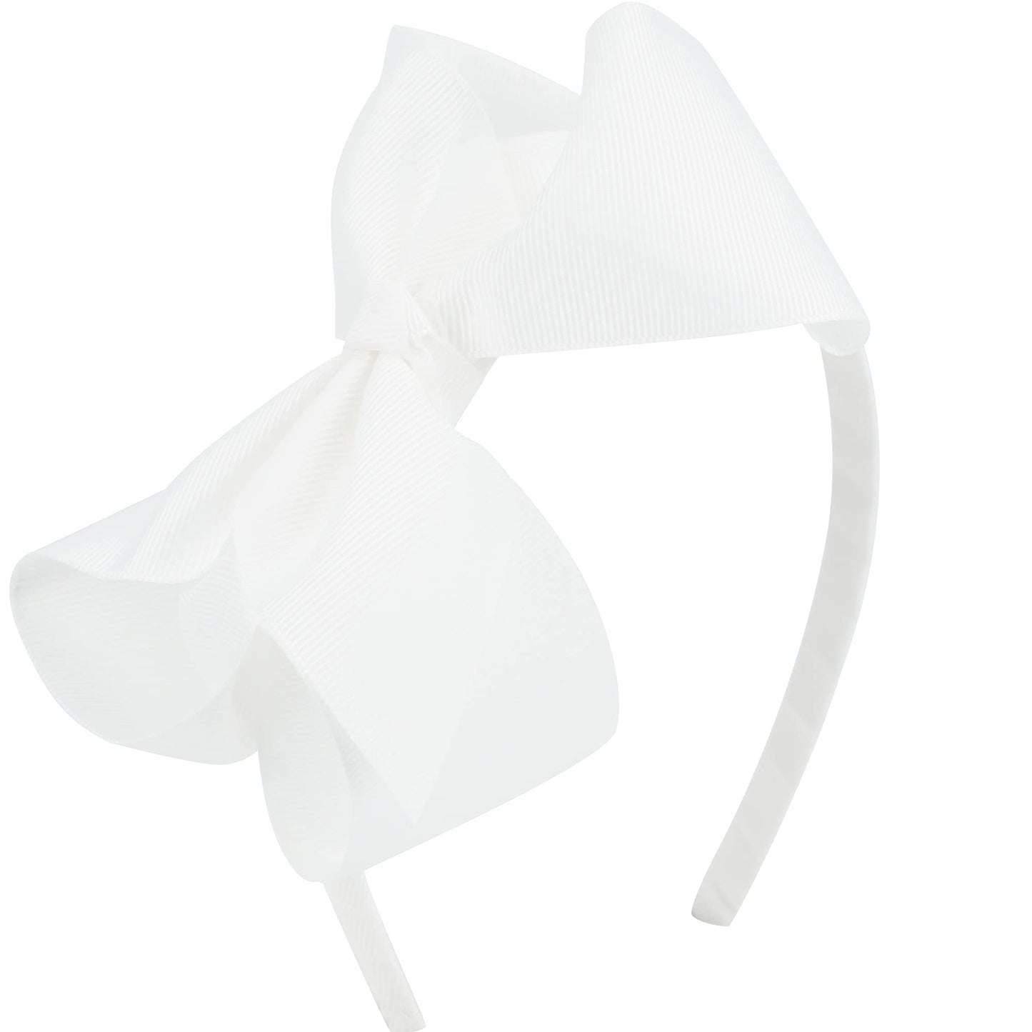 Meedee Fashion Cute White Bow Headband For Girls Toddlers 3 Year Old, Little Girl Headband Bows Big Grosgrain Headband Bow For C