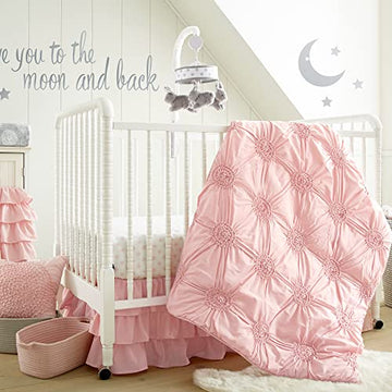 Levtex Baby - Willow Crib Bed Set - Baby Nursery Set - Pink - Soft Rosette Pintuck - 5 Piece Set Includes Quilt, Fitted Sheet, D