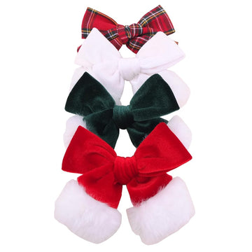 Christmas Velvet Bow Hair Clips and Accessories for Girls and Baby Mom - Xmas Plaid Red Green White Santa Bow (4 Pack)