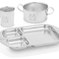 Kiddobloom Children Stainless Steel Dinnerware Set, Frog (1 Bowl, 1 Cup, 1 Divided Plate). High Grade Stainless #304. Elegant Gi