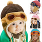 Crochet Earflap Pilot Hats Rabbit Ears Beanie Cap Winter Warm Knit Caps For Toddlers Baby Girls And Boys (Coffee)