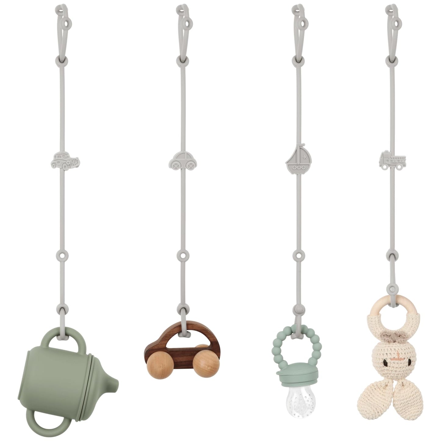 Toy Safety Straps, Silicone Pacifier Clips, 4Pack Adjustable Straps for Strollers, High Chair, Shopping Cart (Blush)