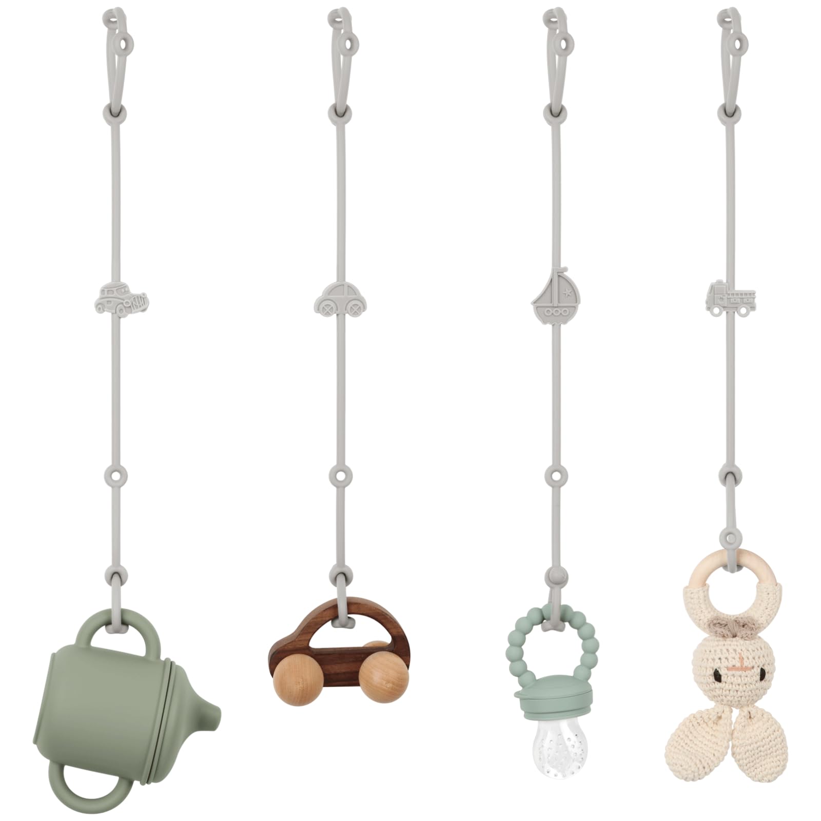 Toy Safety Straps, Silicone Pacifier Clips, 4Pack Adjustable Straps for Strollers, High Chair, Shopping Cart (Blush)