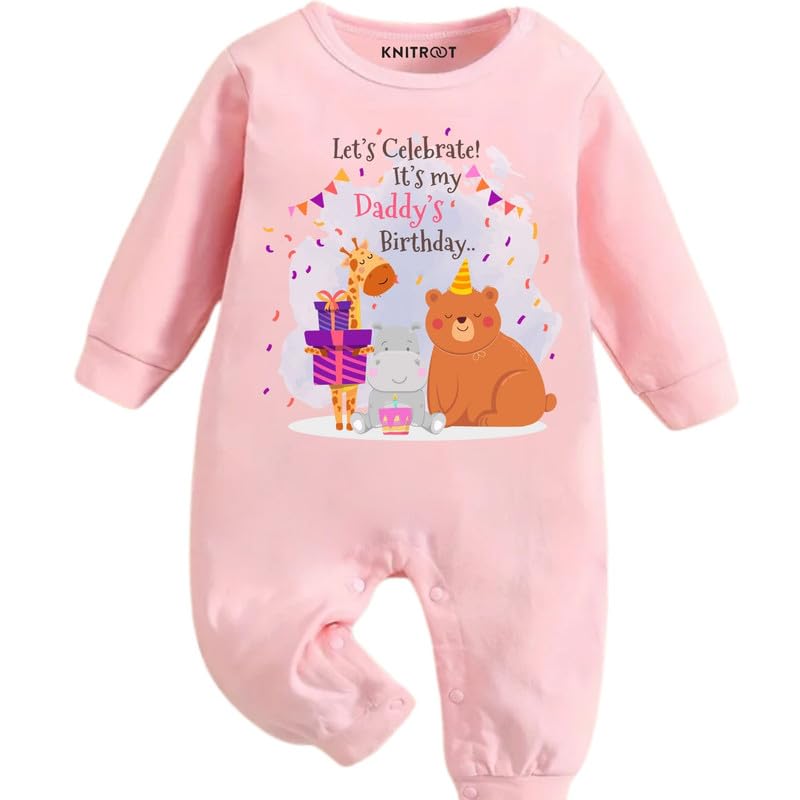 Knitroot Kids Dad Birthday Theme,LetS Celebrate ItS My DaddyS Birthday Text Printed,Full Sleeves,ShoulderSnapButtons,Cotton