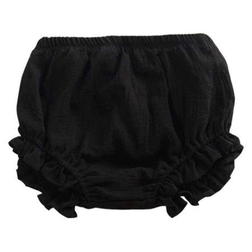 Looly Newborn Toddler Kids Cotton Linen Ruffle Bloomer Shorts Diaper Cover 0-2T(100,A-Black)