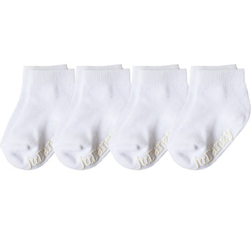 Judanzy 4 Pack White Ankle Socks Kids Ages 0-8 Years (With Anti-Slip Grips) (2-4 Years, White)