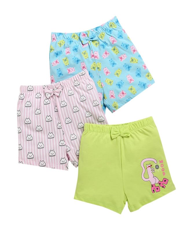 Bumzee Girls Cotton Above Knee Length Shorts Pack Of 3 Blue & Green  612 Months (Peb10448CBlu)