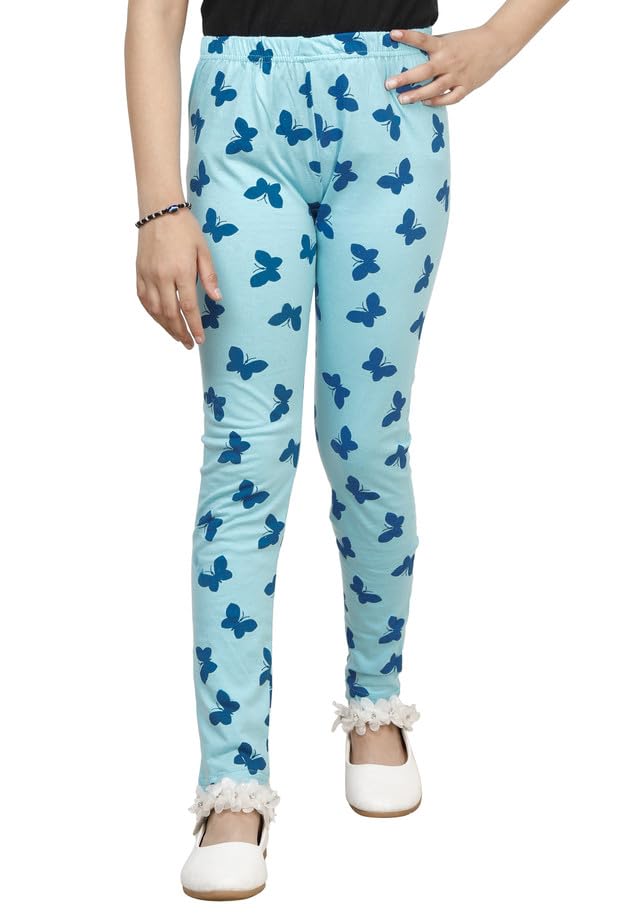 Girls Super Soft Cotton Allover Printed Leggings (Pack of 1) Sky Blue