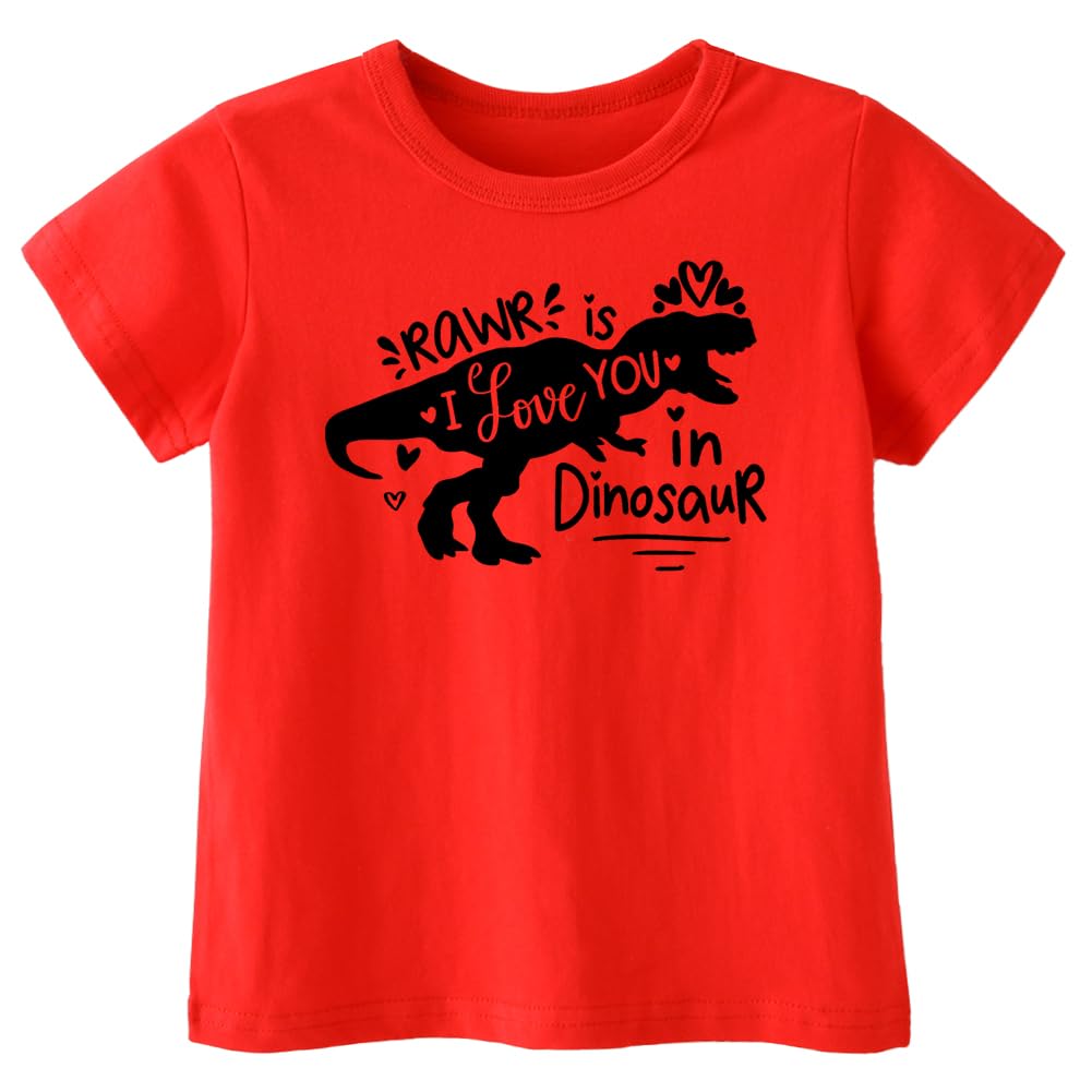 Kids Toddler Baby Girls Boys Valentine'S Day T-Shirt Short Sleeve Love Heart Dinosaur Cotton Tops(Red Rawr Dinosaur,3T
