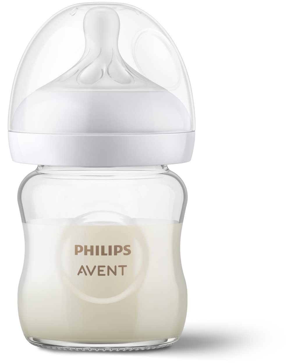 Philips Avent Natural Glass Baby Bottle With Natural Response Nipple (Slow Flow, Flow 2), 4Oz, Scy910/01