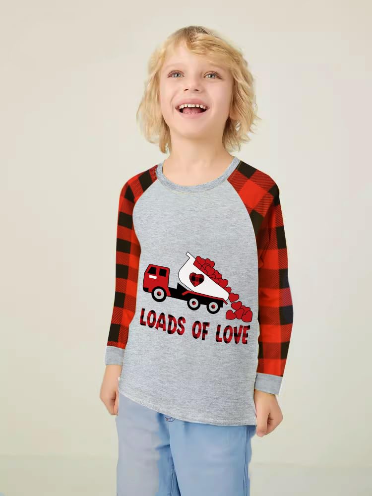 Valentine'S Day Clothes For Kids Truck Loads Of Love Buffalo Red Plaid Shirt Raglan Sleeve Kids Tshirt 4T