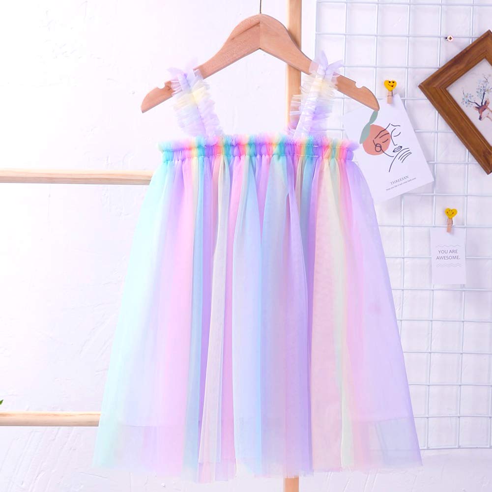 Bgfks Layered Tulle Tutu Dress For Toddler Girls,Baby Girl Rainbow Tutu Princess Skirt Set With Flower Headband.(Purple Rainbow,