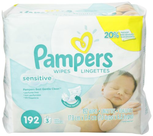 Pampers Sensitive 3X Refill Wipes - 192 Per Pack - 4 Packs Per Case.