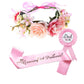 Ulfanit Girls Baby Shower Decoration - Adjustable Flower Crown Tiara And Growing A Princess Sash, Daddy Pin, Pink Party Gifts Fo