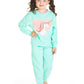Cherry Crumble Mint Green Applique Cotton Blend Full Sleeves Round Neck Night Wear Regular Fit Applique Winter Nightsuit for Gir