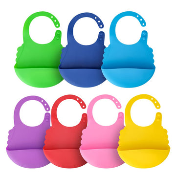 Aricsen 7 Pack Silicone Baby Bibs For Babies & Toddlers (6-72 Months), Plastic Adjustable Fit Waterproof Feeding, Easy Wipe Clea