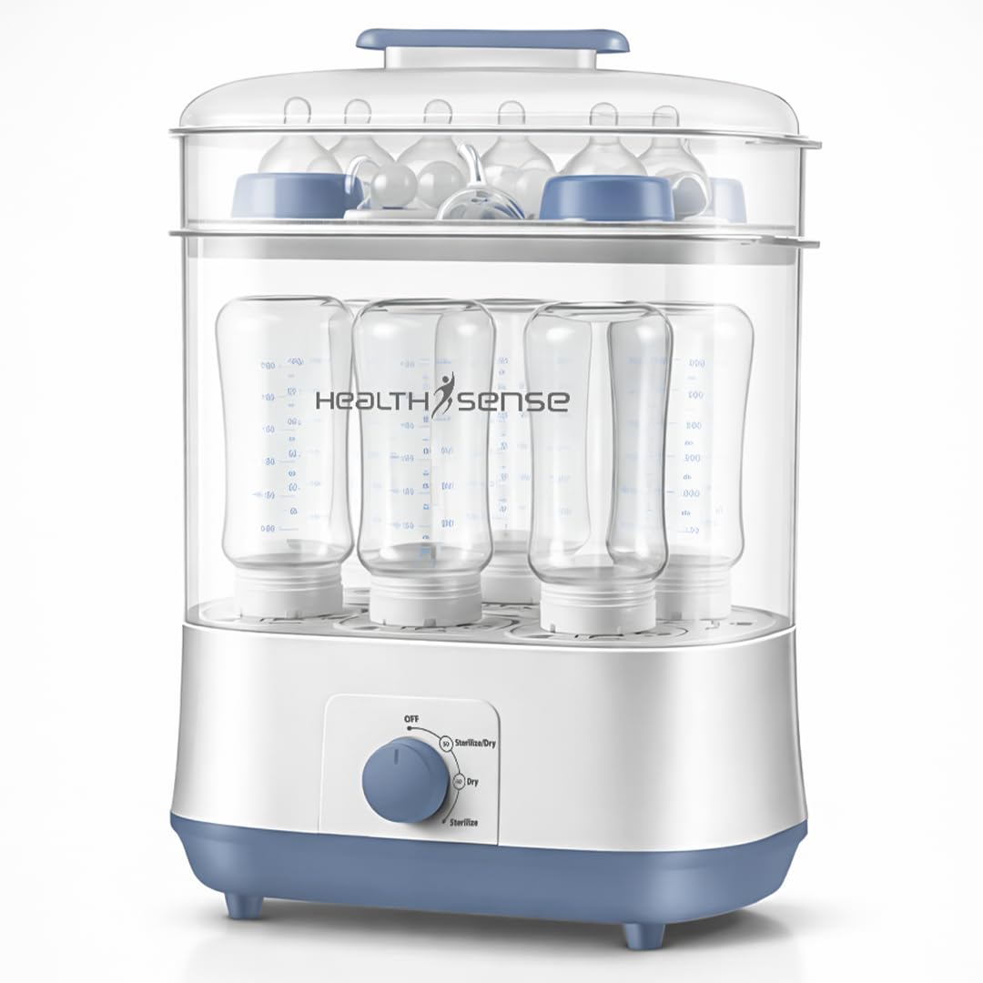 Healthsense Baby Bottle Sterilizer And Dryer | Sterilizer For Baby Products Kills 99.9% Germs In 10 Mins | Holds 8 Feeding Bottl