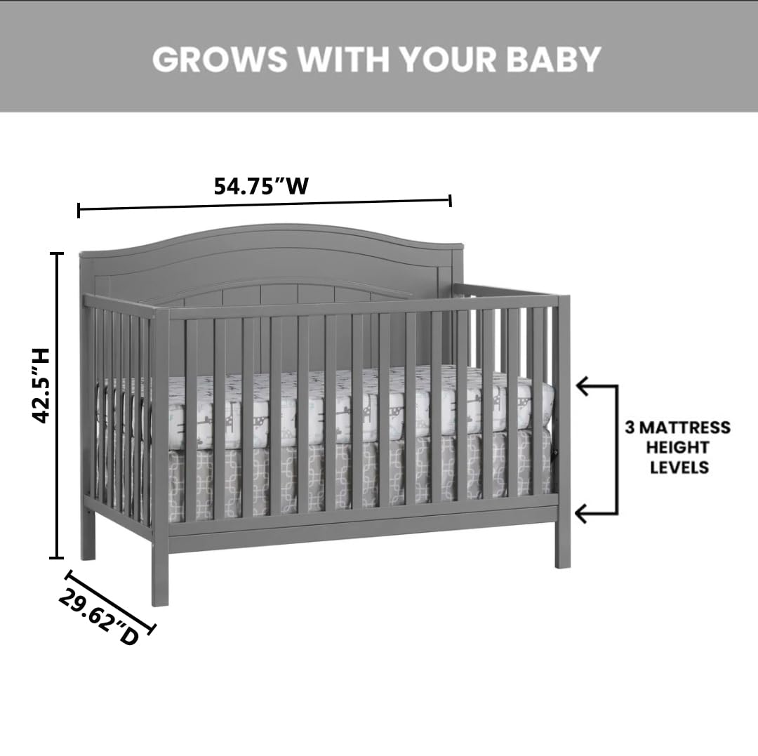 Oxford Baby North Bay 4-In-1 Convertible Baby Crib, Dove Gray, Greenguard Gold Certified