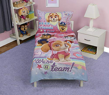 Paw Patrol Skye We'Re A Team 4 Piece Toddler Bedding Set - Includes Comforter, Sheet Set - Fitted + Top Sheet + Reversible Pillo