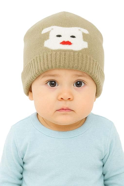 Mikoniko Kids Soft Woollen Winter Beanie Cap  Warm & Stretchable Wool Hat For Boys & Girls |Beige 2 Pcs| Age 1 To 10 Years