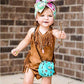 Infant Baby Girl Fringe Faux Suede Romper - Western Style Halter Sunsuit, Adjustable Straps (Brown, 3-6 Months)