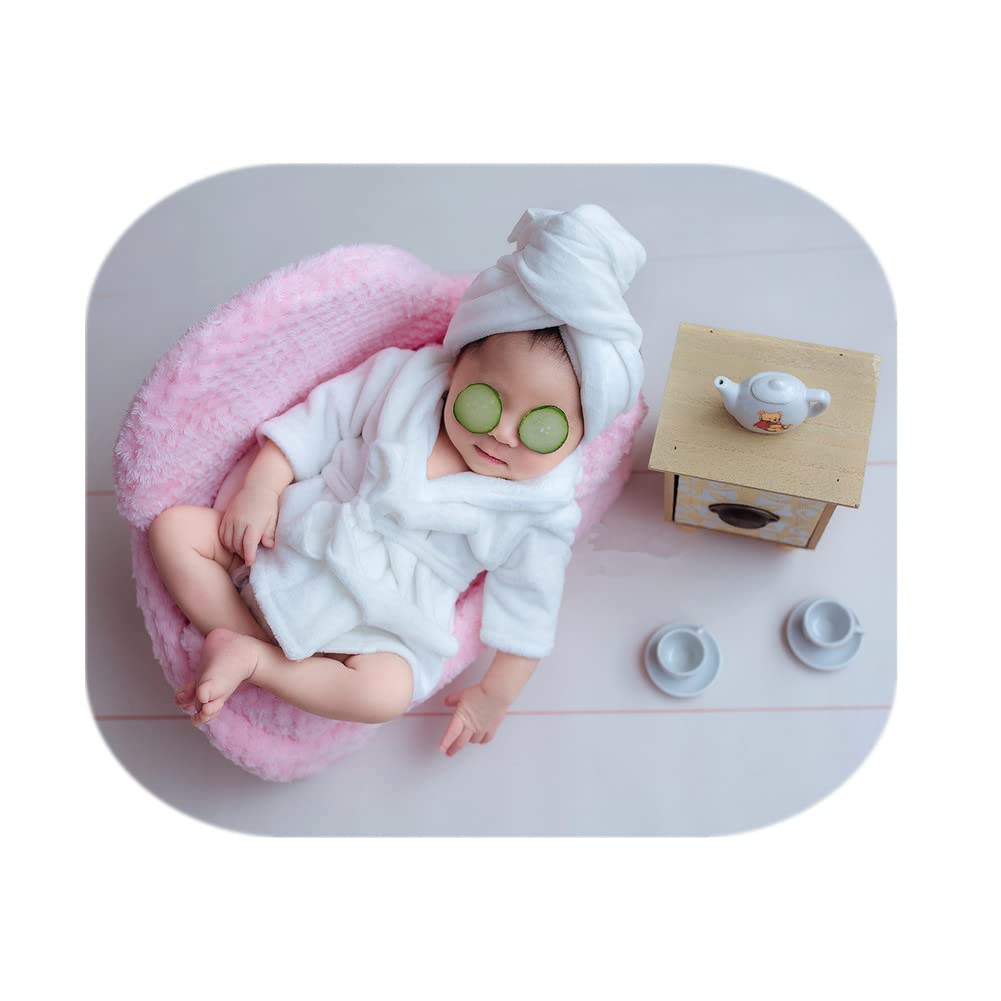 Vemonllas Fashion Cute Newborn Boy Girl Baby Costume Outfits Photography Props Bathrobe Belt Coat Sets (White)