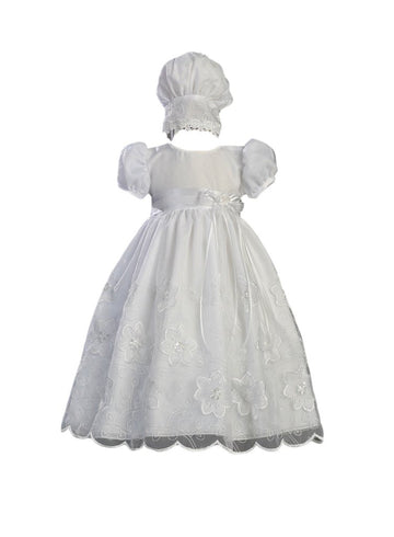 White Embroidered Organza Christening Baptism Gown With Matching Bonnet - Size Xs (0-3 Month)
