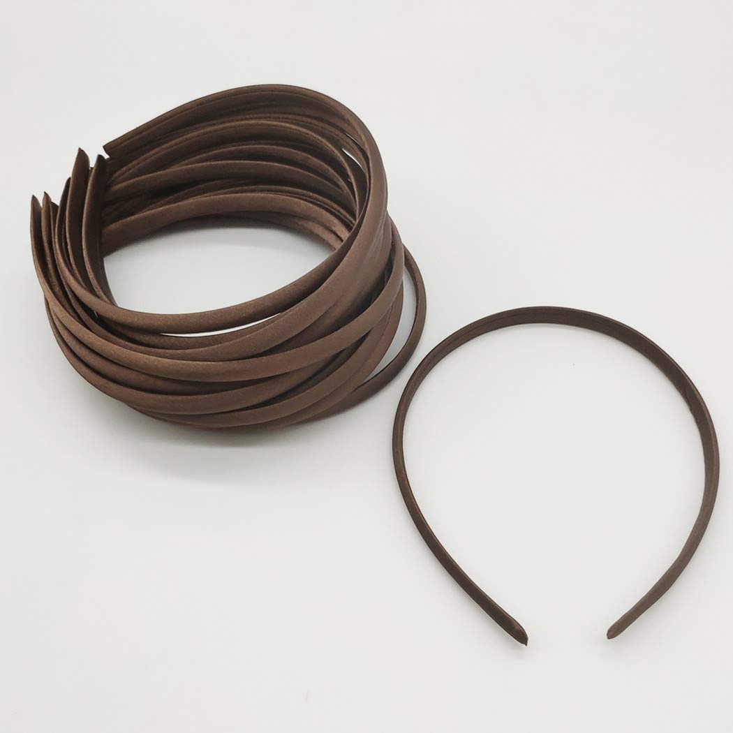 Hixixi 20pcs pack Girls/Women Diy Satin Fabric Covered Ribbon Headbands Hairband (20pcs brown color)