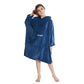 Hiturbo Kids Towel Changing Robe: Soft Plush Wearable Blanket - Warm Coral Fleece Hoodie - Swim Surf Poncho For 5-12 Years (Navy