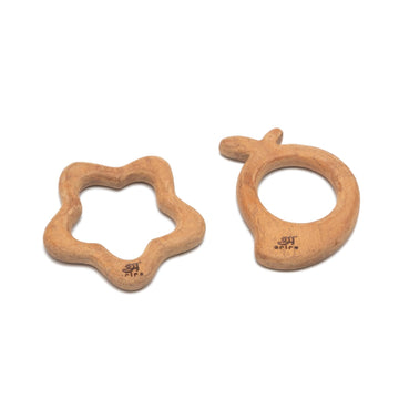Ariro Wooden Teethers Shaped As Mango And Star For Baby Boy & Girl | Hand Crafted With Organic Neem Wood That Helps Boost Immuni