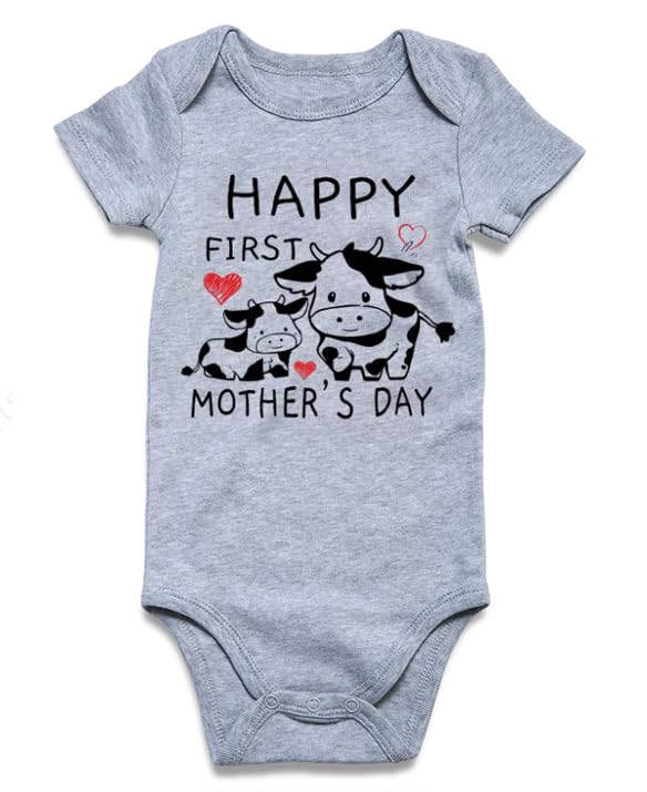Funnycokid Happy First Mother'S Day Baby Girl Outfit Cow Bodysuit Boys – Cutebab WBBAPB0CY2CTRZW