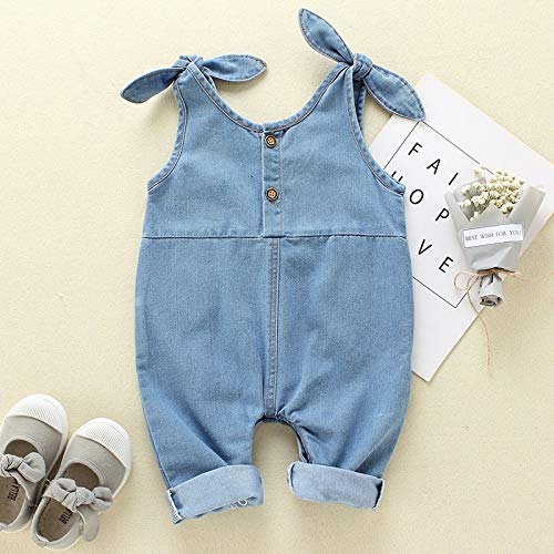 Happy Town Newborn Infant Baby Girls Denim Bodysuit Halter Sleeve Romper Jeans Overalls (Denim, 0-3 Months)