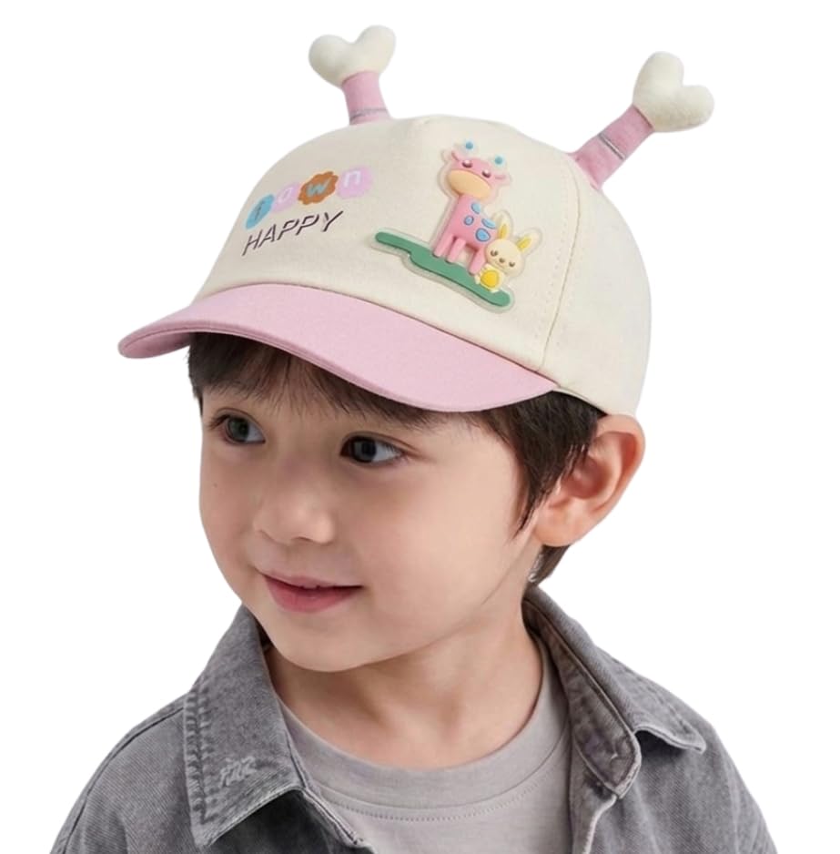 Reffer Kids Summer Cap Baseball Cotton Cute Deer And Bunny Theme Kids Boys Girls Caps (3 Yearsto 8 Years) Pink