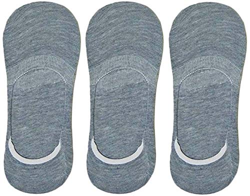 Queery Men Solid No Show Cotton Loafer Socks (Light Gray, Pack Of 3 Pairs)