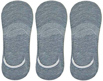 Queery Men Solid No Show Cotton Loafer Socks (Light Gray, Pack Of 3 Pairs)