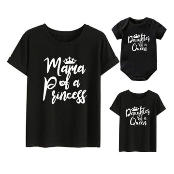 Gourd Doll Mother & Daughter Matching T-Shirts Set Mom & Baby Girl Bodysuit & Women Tee Shirt Mommy & Me Matching Outfits Black,