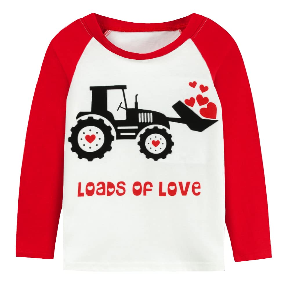 Ddsol Toddler Boys Girls Valentine'S Day T-Shirt Bulldozers Loads Of Love Heart Long Sleeve Tees Kids Boys Tops 6T