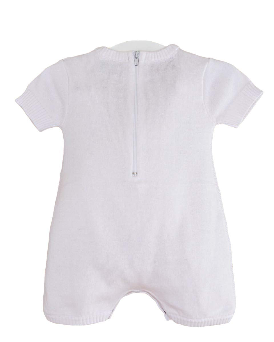 One Small Child Braeden Boys White Knit Short Sleeve Christening Baptism Blessing Outfit - 12M