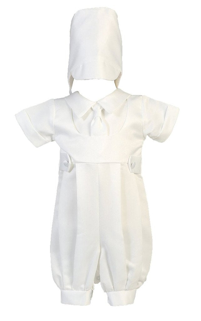 Baby Boys Christening Matt Satin Romper 3-6Mos White –