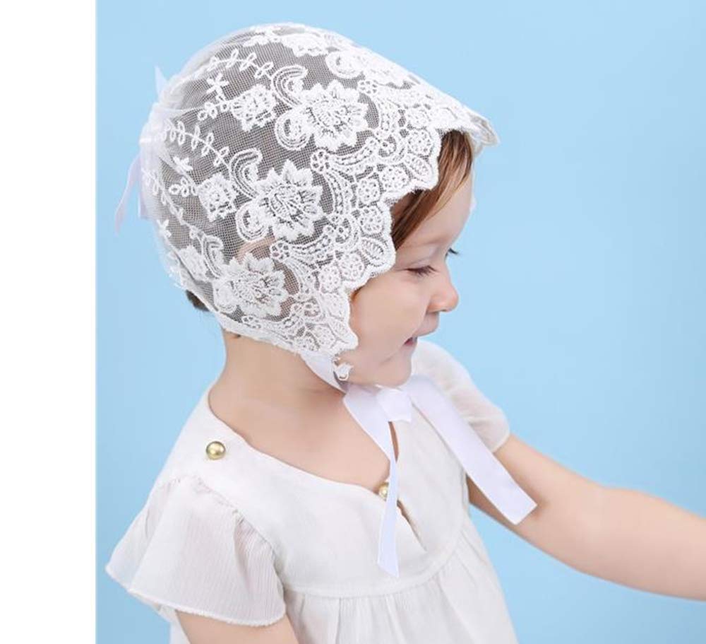 Baby Little Kids Toddlers Breathable Lacy Bonnet Eyelet Cotton Adjustable Sun Protection Hat (White-4)